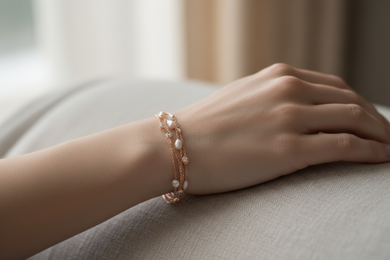 a woman hand wearing a bracelet, close up shot